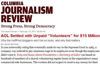 Columbia Journalism Review AOL settled with unpaid volunteers for 15 million Columbia Journalism Review AOL settled with unpaid volunteers for 15 million