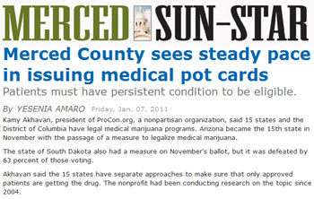 Merced Sun-Star: Merced County sees steady pace in issuing medical pot cards Merced Sun-Star: Merced County sees steady pace in issuing medical pot cards