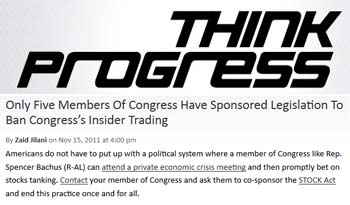 Think Progress Only five members of congress have sponosored legislation to ban congress insider trading Think Progress Only five members of congress have sponosored legislation to ban congress insider trading