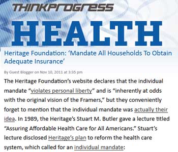 Thinkprogress Heritage foundation mandate all households to obtain adequate insurance Thinkprogress Heritage foundation mandate all households to obtain adequate insurance