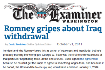 Washington Examiner Romney gripes about iraq withdrawal Washington Examiner Romney gripes about iraq withdrawal